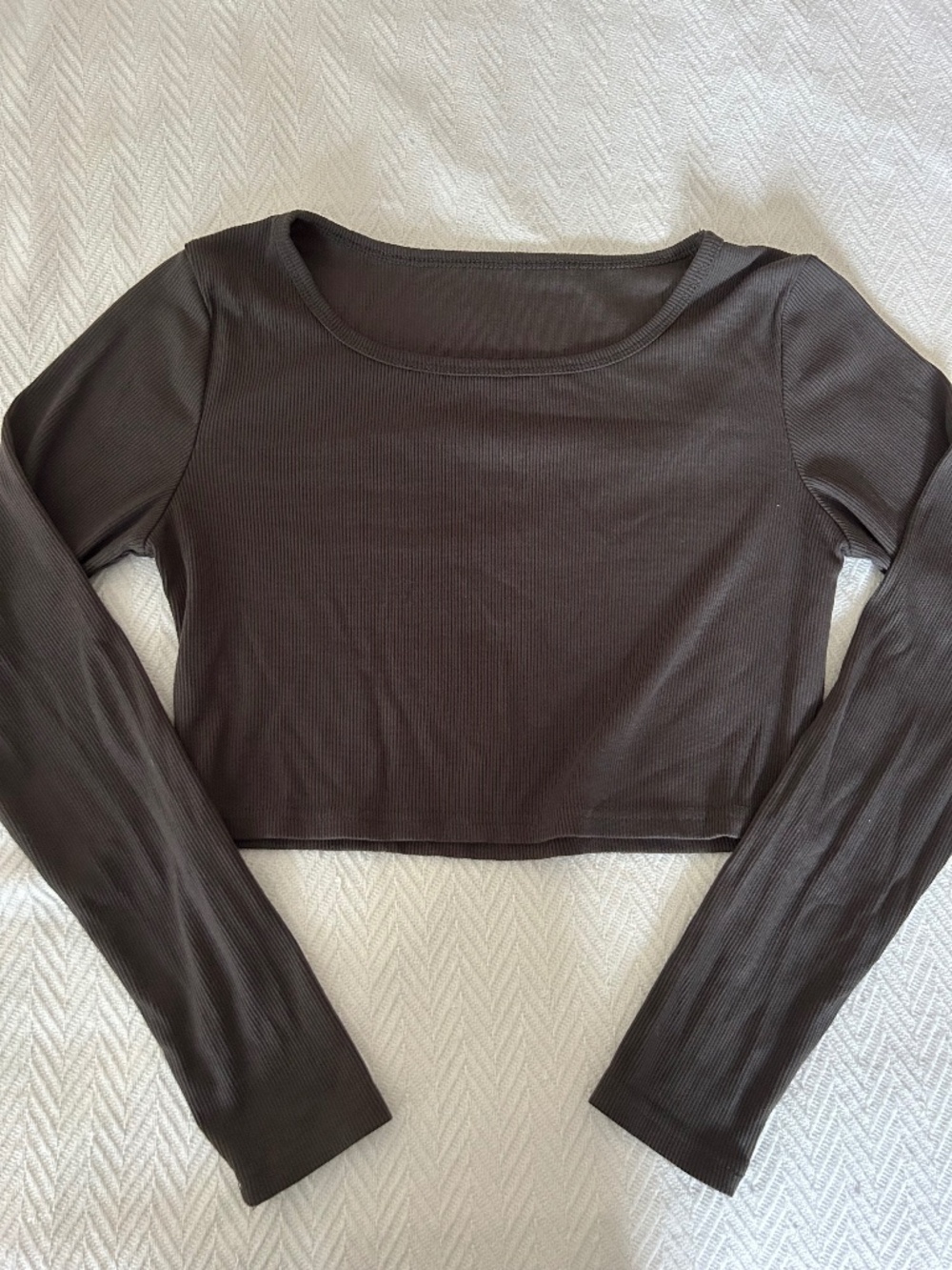 Dark Gray Ribbed Cropped Long Sleeve